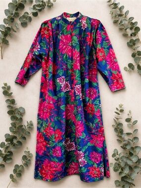 Vintage Oscar de la Renta for Swirl Floral Puff Sleeve Maxi Dress LIKE NEW